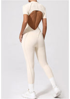 Women's Yoga Jumpsuit Hip Lift Sports Fitness Removable Padding Backless Zipper Leggings One-Piece Running Workout Gym Jumpsuit