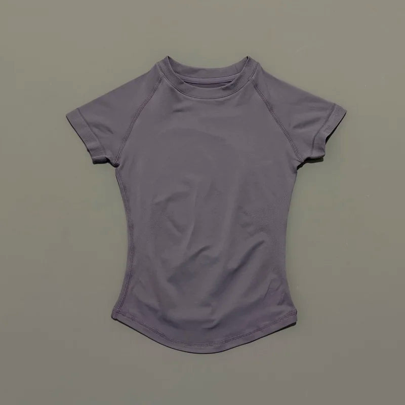 Sport Short Sleeve Top Women Running Sports T Shirt Summer Short Sleeve Round Neck Breathable Gym Vest Yoga Fitness Top
