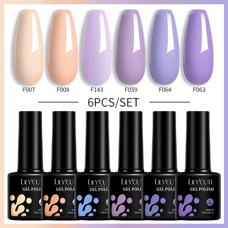LILYCUTE 6PCS Gel Nail Polish Set Summer Neon Nail Gel Kits For DIY Nail Vernis Semi Permanent UV Lamp Gellak Nail Varnish Set