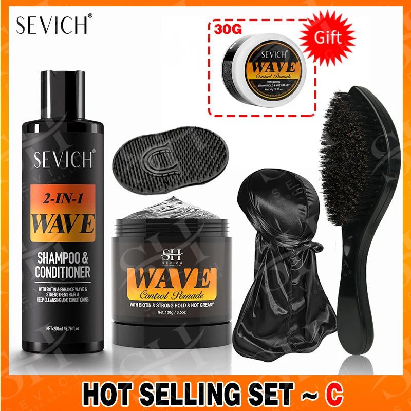 Deep Wave Control Pomade 360 Biotin Sport Strong Hold Wave Hair Gel With Brush Wavy Hair Oil Shampoo Conditioner Styling Care