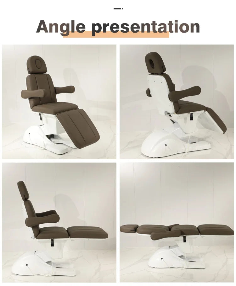 Multifunctional beauty salon equipment brown polyurethane leather 3 motor reclining electric massage face wash bed