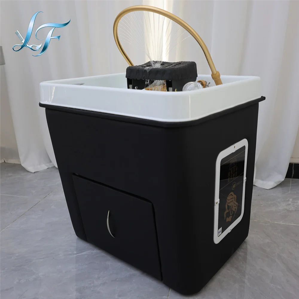 Salon Shampoo Chair With Ceramic Sink, Head Spa Fumigation Washing Station, Modern Bathroom Spa Furniture Main image