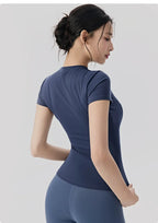 Spring and Summer Yoga Wear Short-sleeved Nude Tight-fitting Fitness Wear for Women Outdoor Running Training Sports T-shirt