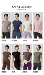 Spring and Summer Yoga Wear Short-sleeved Nude Tight-fitting Fitness Wear for Women Outdoor Running Training Sports T-shirt