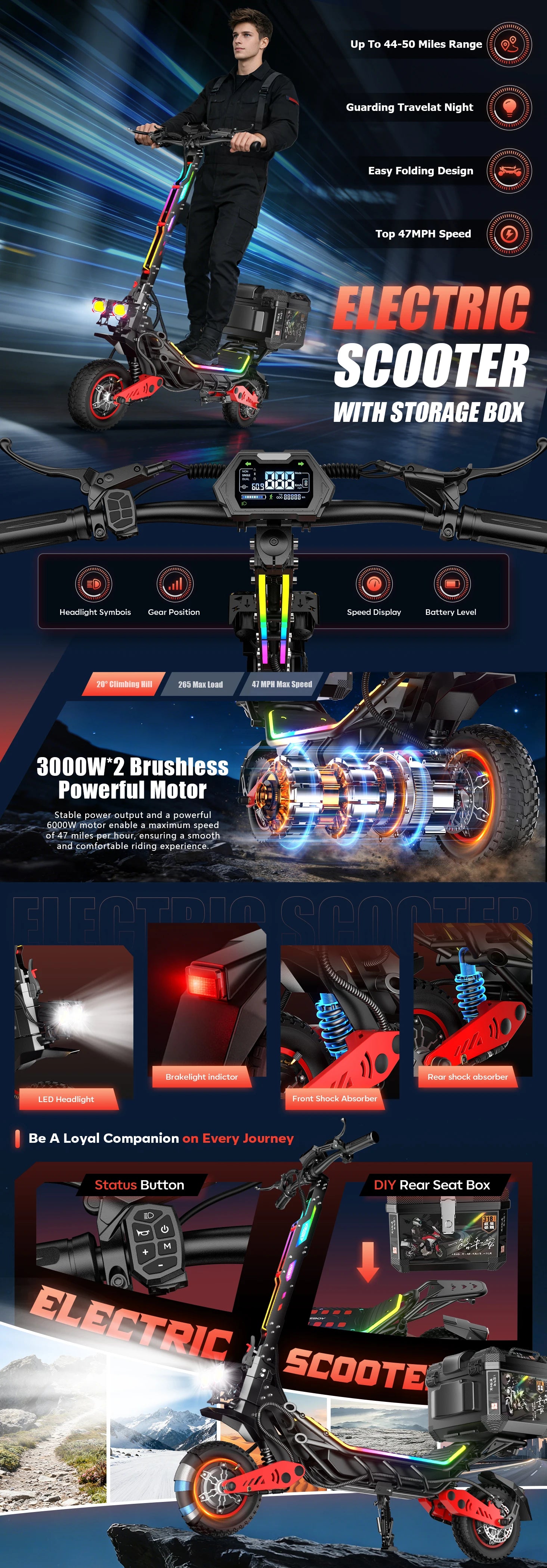 FREEBOY H10 E-Scooter Gift Toolbox 6000W Dual Motor 60V 28AH Battery Speed 75km/h 12" Tires Electric Scooter Hydraulic Braking