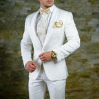Elegant White Jacquard Fabric Men's Suits In Stock Formal One-Button Slim Fit Back Vent Shawl Lapel 2 Piece Jacket Pants Blazer