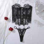 Ellolace Palace Women's Lingerie Sets Willowy Corset Thong 2PC Set Sexy Hot Strapless Lace Fancy Deep V-neck Women Underwear