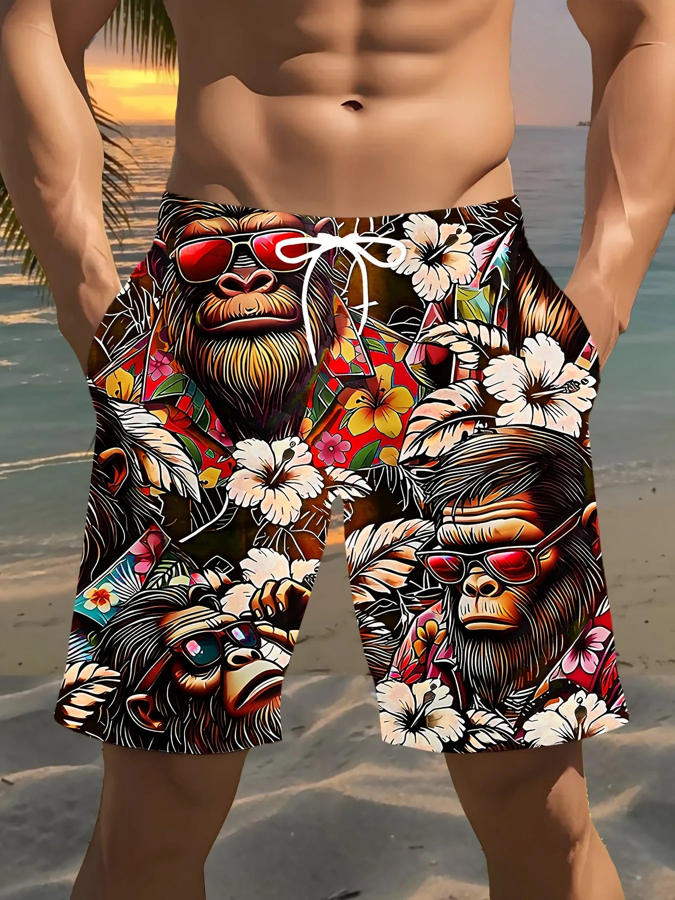 3D Gorilla Print Design Fashion Sexy Waterproof Quick-Dry Sports Men Kid Surfing Vacation Leisure Parent-child Beach Short Pants Main image
