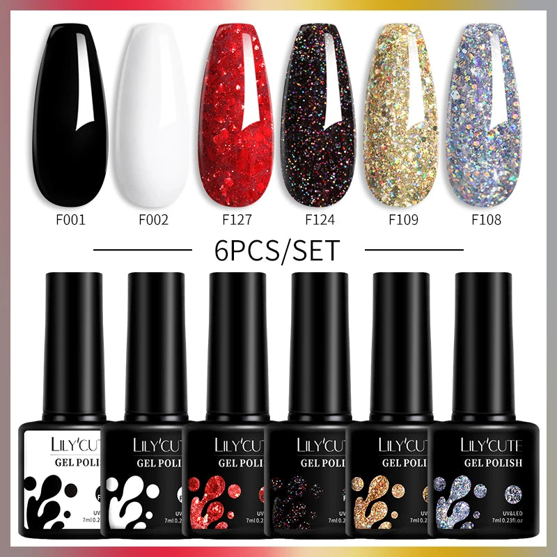 LILYCUTE 6PCS Gel Nail Polish Set Summer Neon Nail Gel Kits For DIY Nail Vernis Semi Permanent UV Lamp Gellak Nail Varnish Set