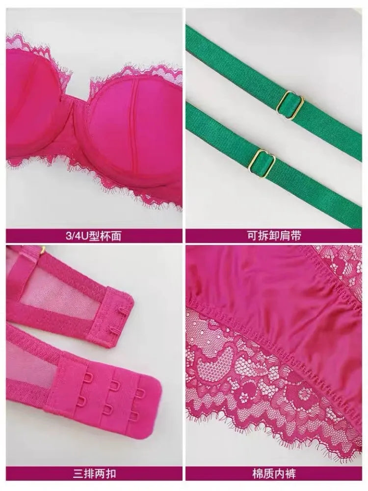 Sexy Lace Bra & Panty Set Minimizer Anti-Sag Full Coverae Adjustable Underwire Big Bust Support Thin Side Support No Spillageg