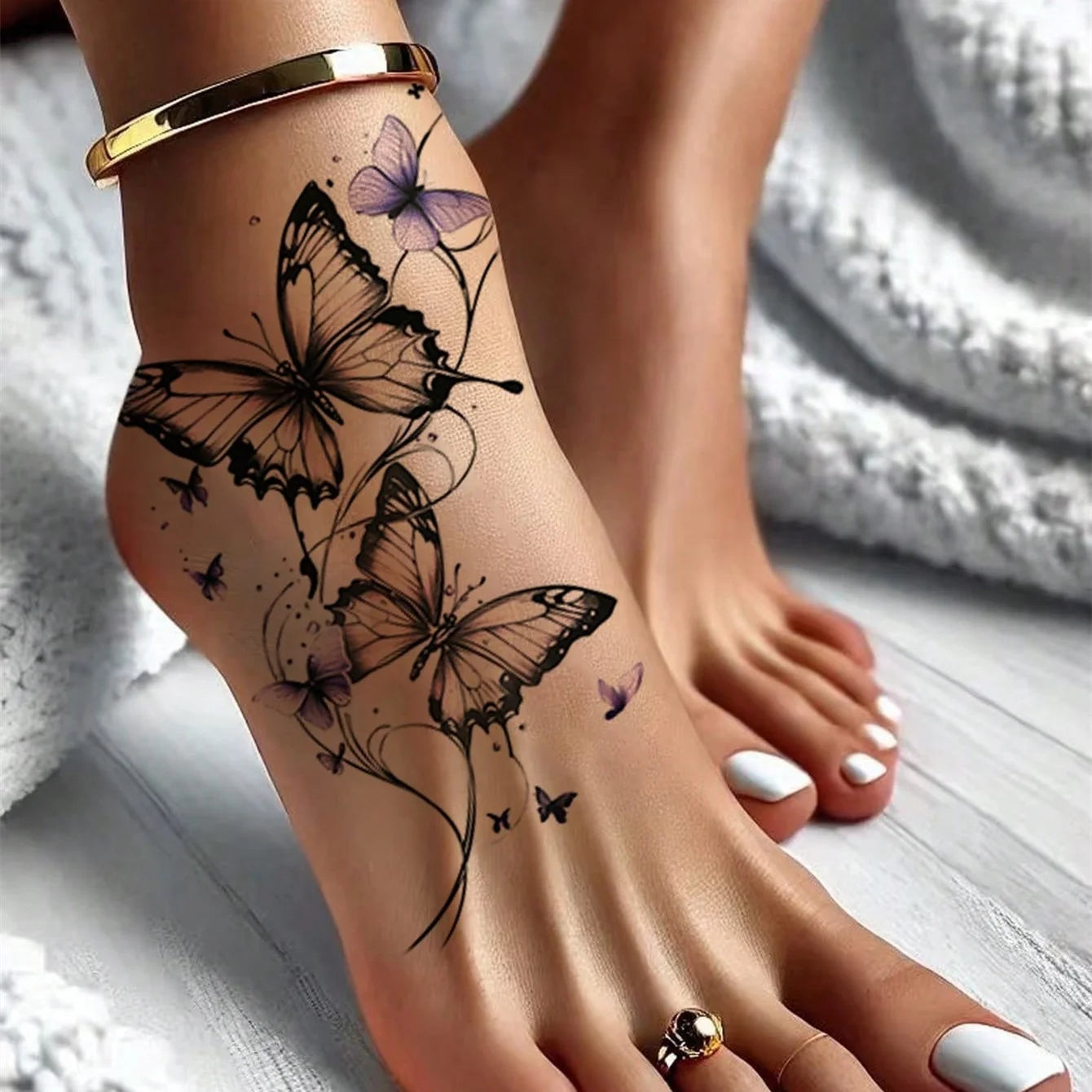 1Pc Fashionable Cool Temporary Tattoo Sticker, Colorful Couple Fake Tattoo, One-Time Use Butterfly Design Main image