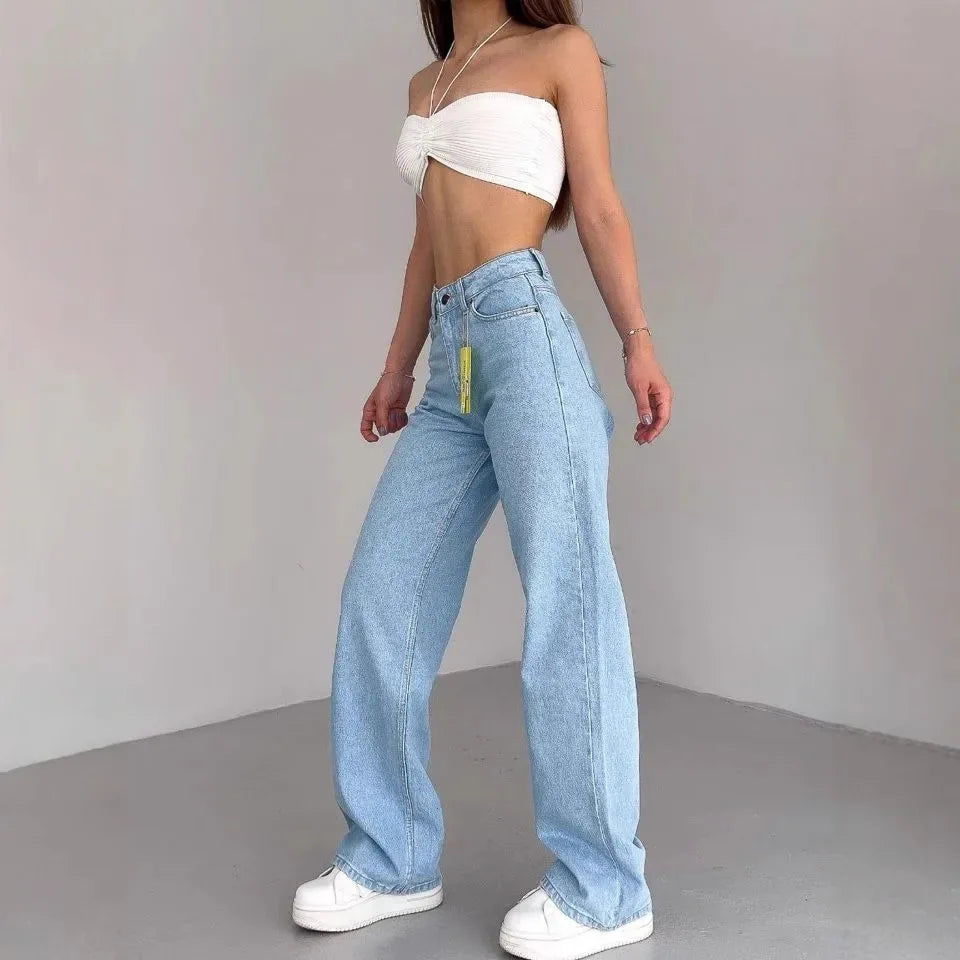 High Waist Straight Leg Jeans plus Size Fashionable Spring Autumn Long Pants Comfortable Casual Russian Cross-Border Style