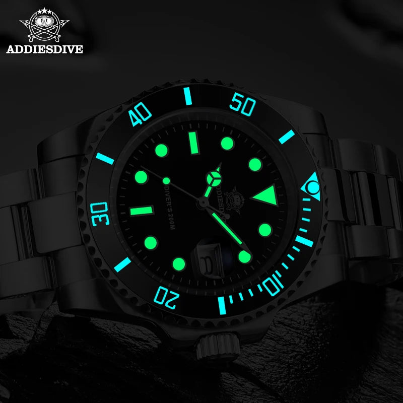 ADDIESDIVE Men's Classic Watch with Ceramic Bezel 200m Water Resistant Casual Quartz Watch BGW9 Blue Luminous Gift Watch MY-H3-2