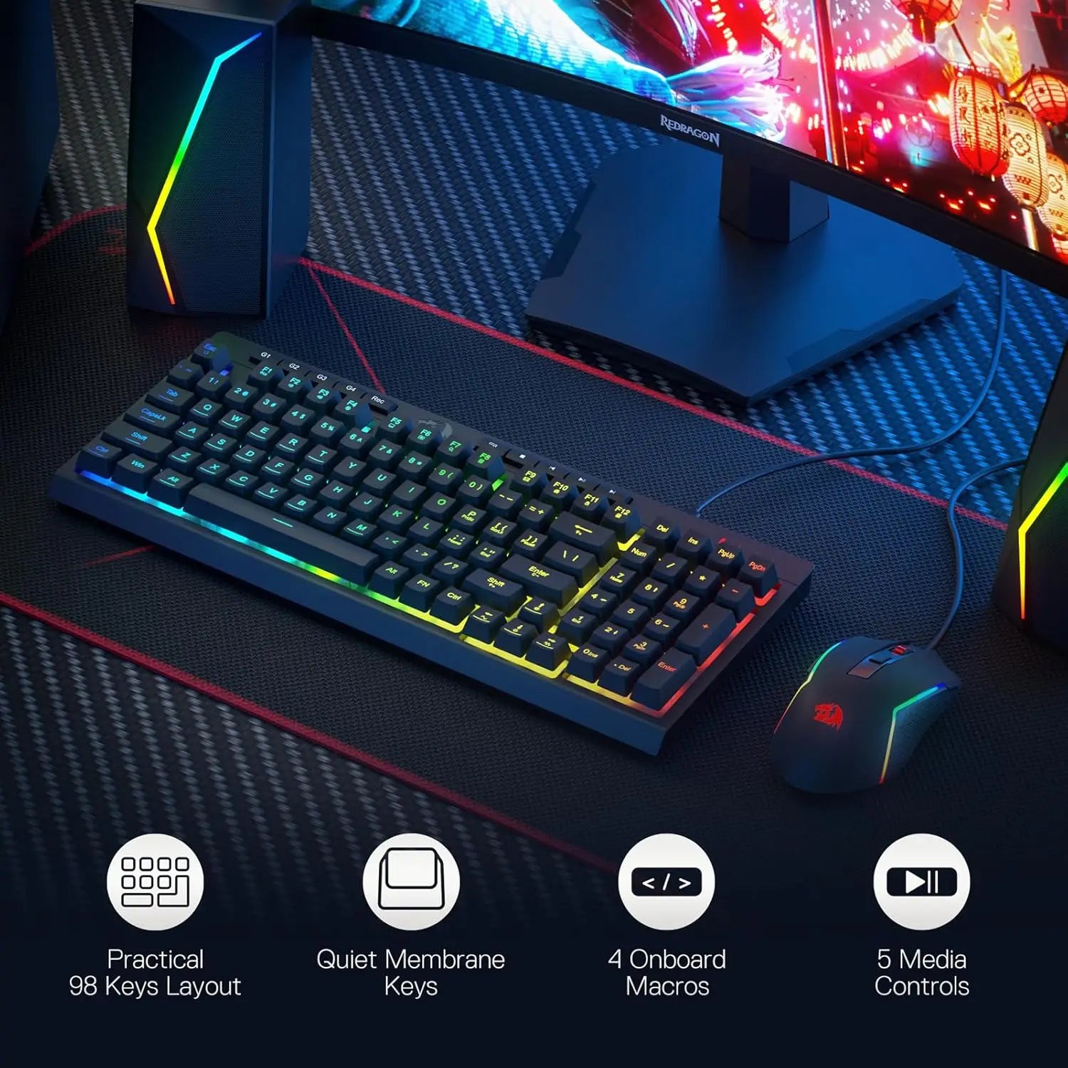 Redragon S141 Gaming Keyboard & Mouse Combo,K515 Wired RGB Membrane Keyboard and 10000 DPI Wired M616 Gaming Mouse Bundle