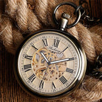 Retro Bronze Men Women Automatic Mechanical Pocket Watch Luminous Hands Roman Numeral Pendant Chain Relogio de bolso Gift
