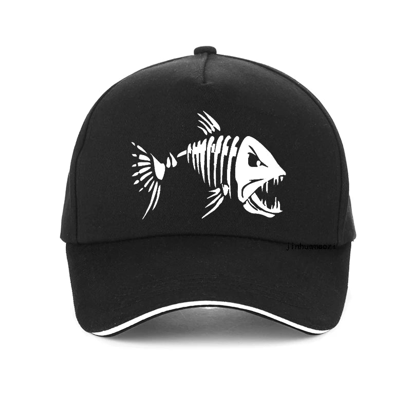 Men Outdoor Fishing Cap Fishing Hat Baseball Golf Hunting Cap with Cartoon Fish Bones snapback hat Main image