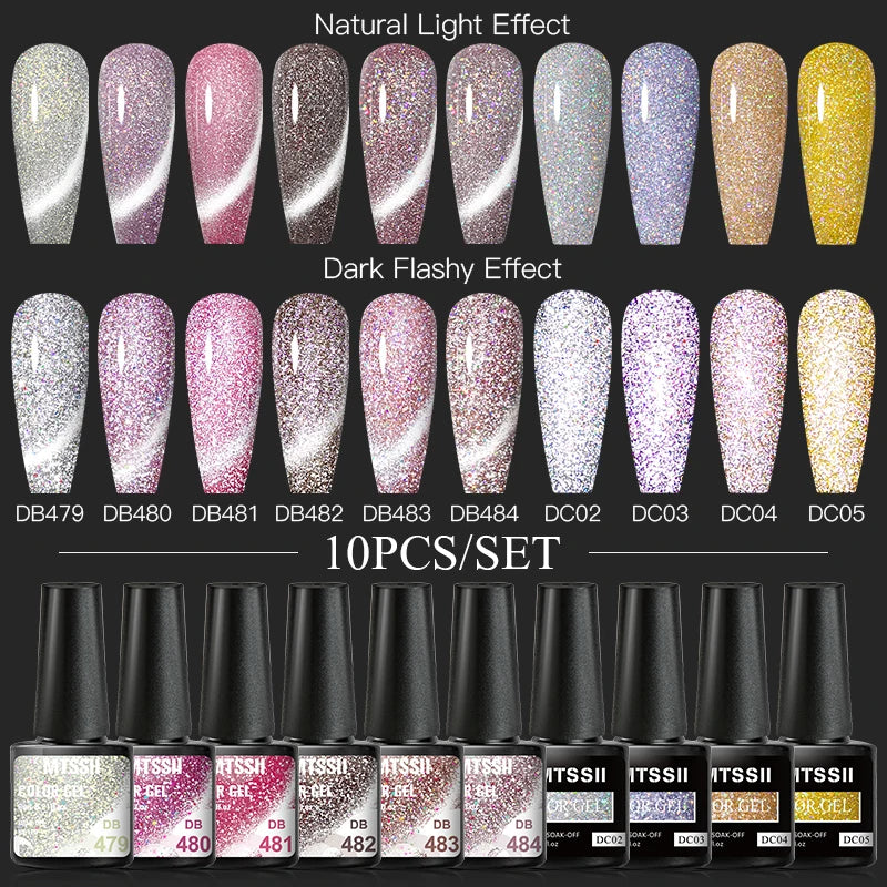 10/12PCS/SET Cat Magnetic Gel Nail Polish Set 9D Reflective Glitter Gel Semi Permanent UV Gel Soak Off Sparkling Nail Art Kits