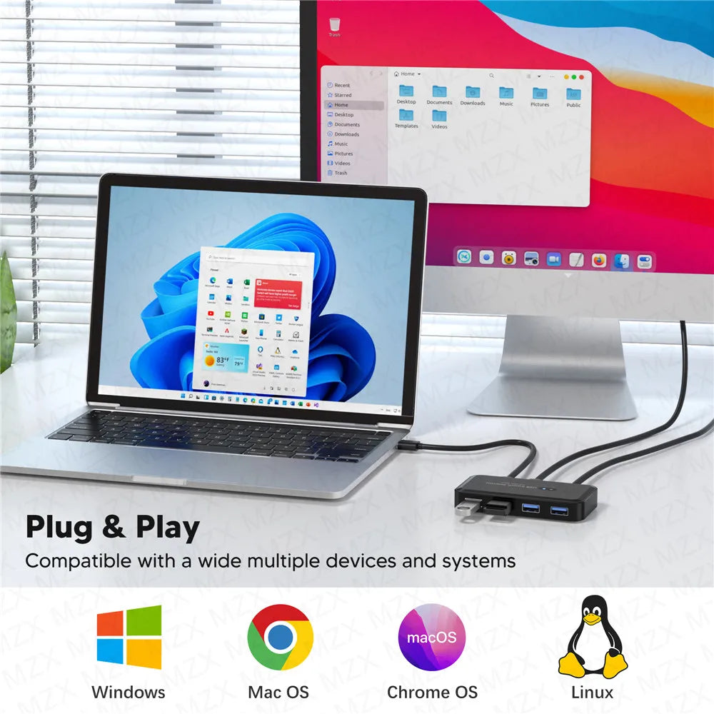 MZX USB 3.0 Switch KVM Switcher Selector Hub Docking Station Dock for 2 Laptop PC Share Keyboard Mouse USB Devices Printer SSD