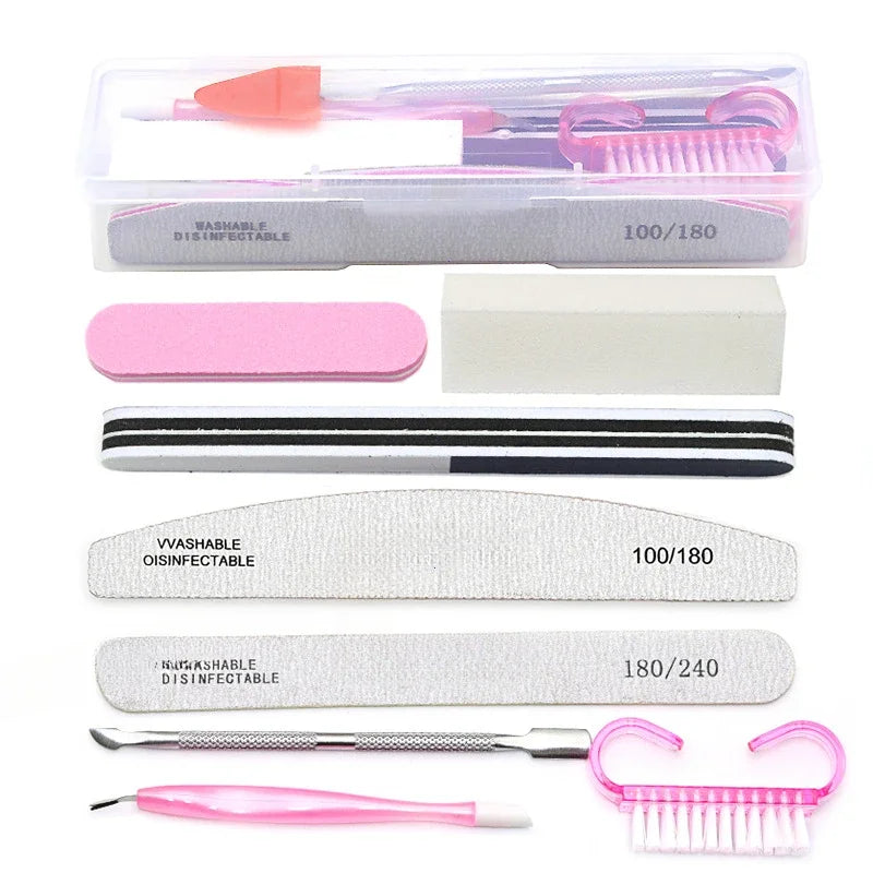 8pcs Nail Files Set 100\180 Nail Sanding Buffer Professional Manicure Files Makeup Pedicure Brushes Tool Extension Kits Secondary image