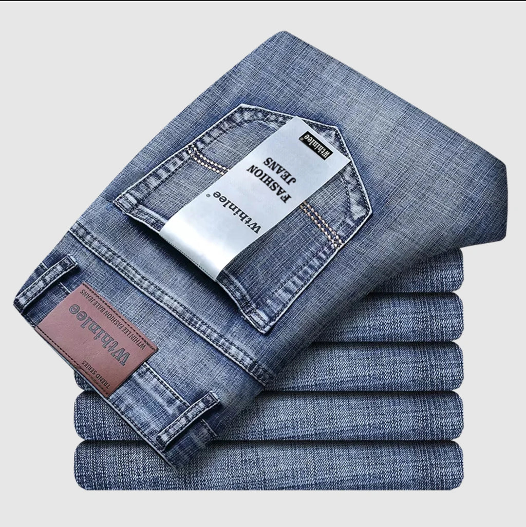 Wthinlee New Business Men's Jeans Casual Straight Stretch Fashion Classic Blue Black Work Denim Trousers Male Brand Clothing