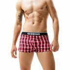 SEOBEAN Classic Plaid Mens Boxer Shorts 100% Cotton Underwear Boxershorts U convex Pouch Arrow Panties Shorts Men Sleep Bottoms