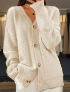autumn and winter new solid color long sleeved V-neck knitted cardigan with breasted jacquard women's sweater