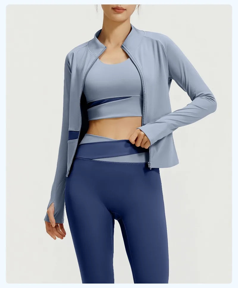 Yoga Set 3PCS Gym Clothes Sportswear Yoga Suits For Women Long Sleeve Crop Top Fitness Set Tracksuits Sports Bra Gym Leggings
