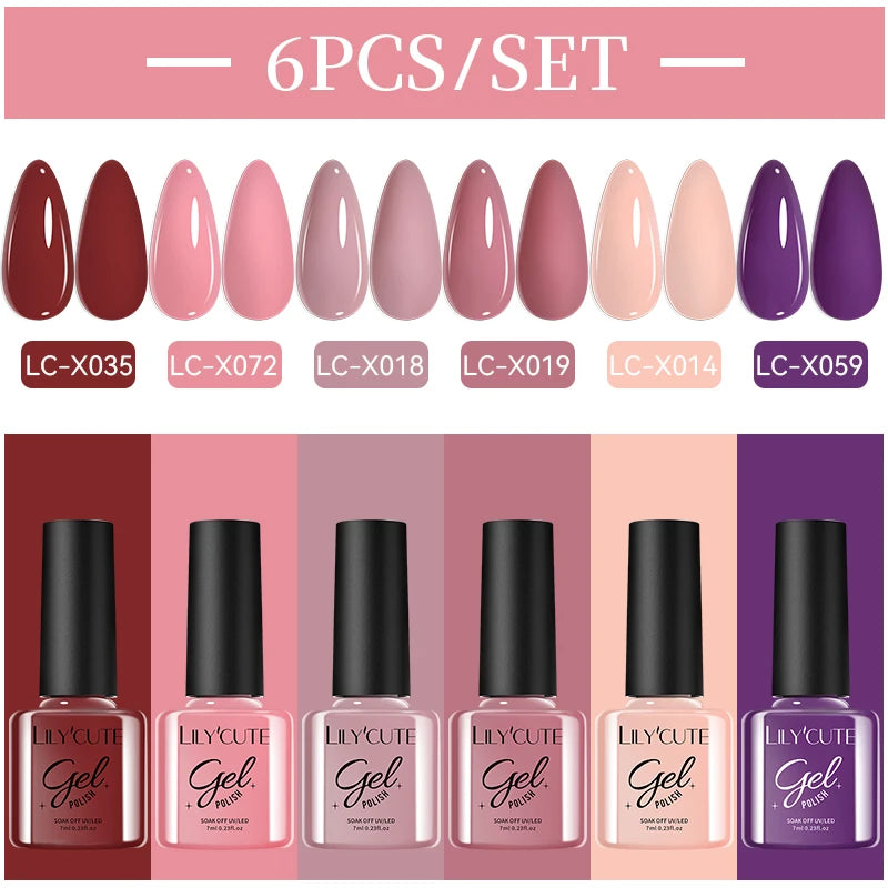 LILYCUTE Nail Gel Polish Set Pink Green Spring DIY Nail Art Design Long Lasting Soak Off UV Gel Manicure Painting Gel Vernis Kit