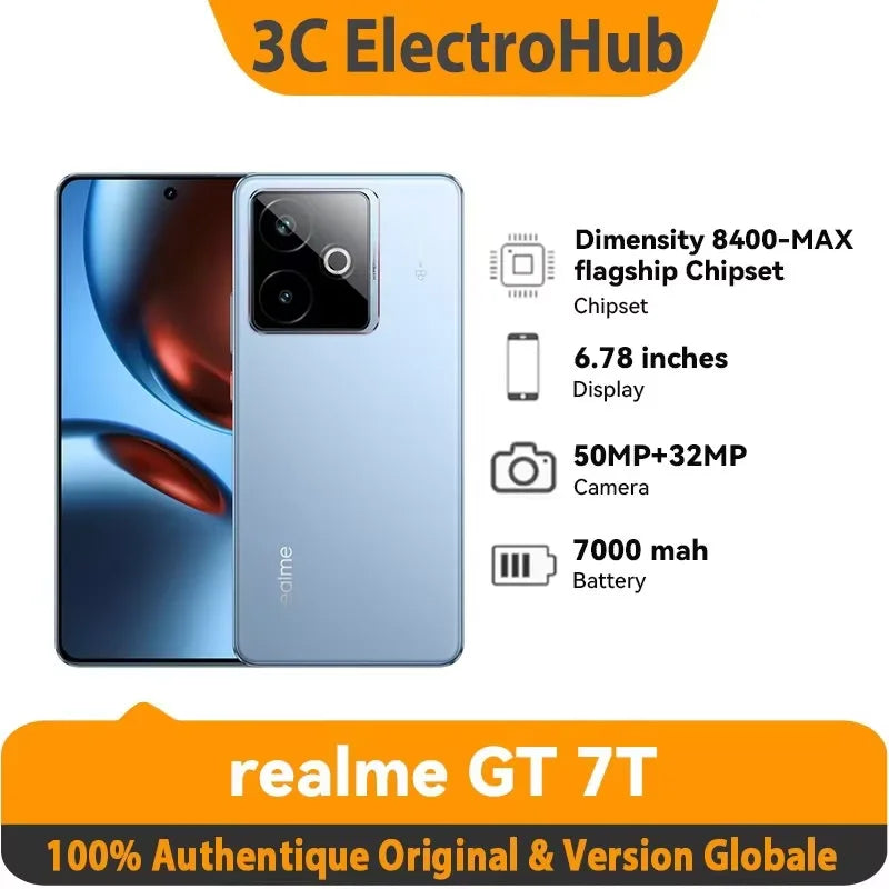 realme GT 7T, 5G Dimensity 8400-MAX Chipset, 7000mAh Battery 120W Charge, 50MP OIS Camera NFC