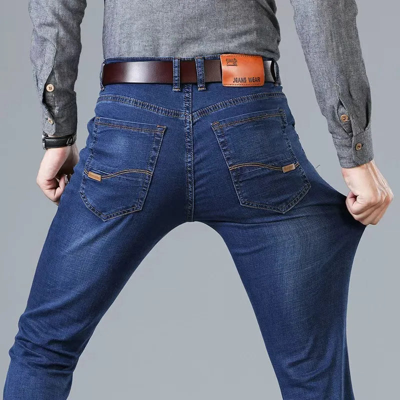 2025New Men Stretch Jeans Male Classic Elasticity Business jeans men fashion comfortable Solid slim straight long Denim pants