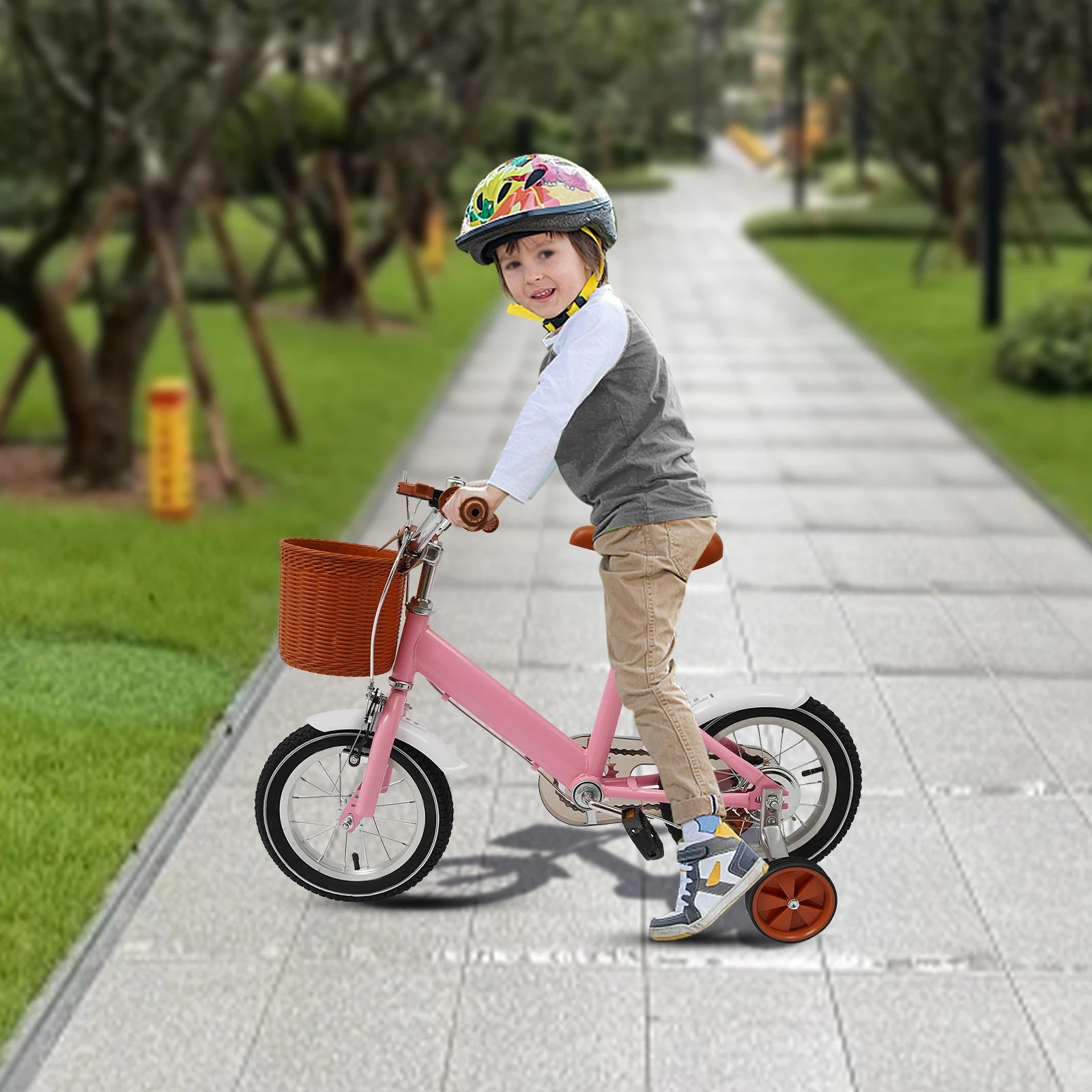 12 Inch Children's Bicycle w/Training Wheel for 2-4 Year-Old Boys and Girls, Height Adjustable Kids Bike Load Bearing 40kg
