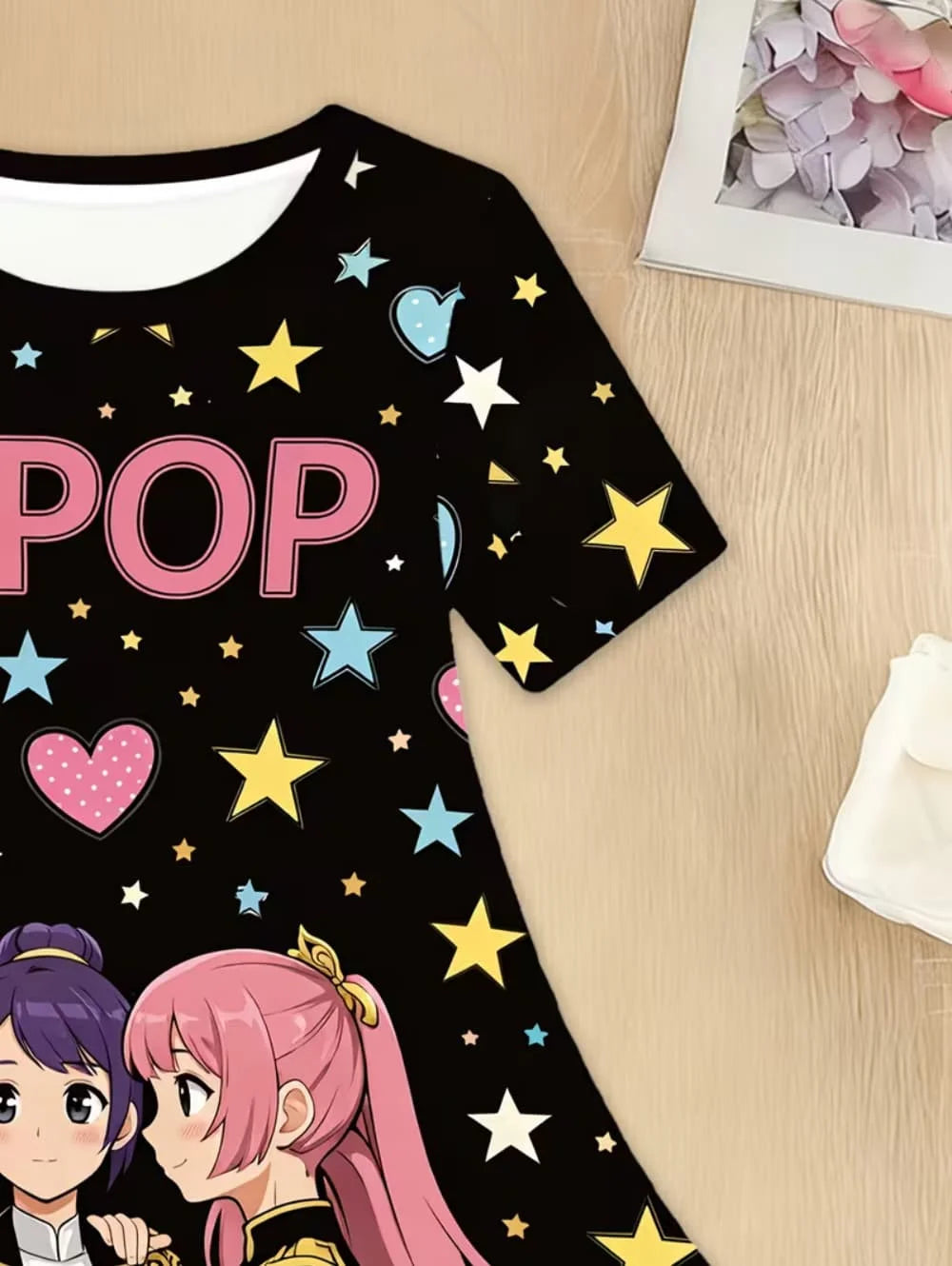 Kpop Cartoon Graphic Dress for Girls Funny Gift for Fan Harajuku Girl Clothes Summer Tops Short Sleeve Dress Children's Clothing