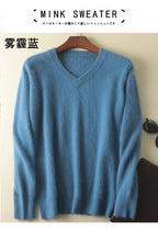 LHZSYY Men's 100% Mink Cashmere Large Size Sweaters Autumn Winter Solid V-neck Casual Knit Pullovers Men Long Sleeve Warm Jumper