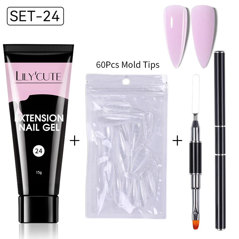 LILYCUTE 15ml Extension Gel Nail Polish Set Quick Nail Prolong With Extend Mold Nail Tips Acrylic Solution Manicure Tools Kit
