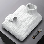 Autumn New Men's Turtleneck Jacquard Sweater Solid Color Knitted Pullover Casual Warmth High Elastic Versatile Male Sweatwear