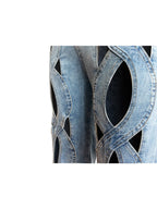 CM.YAYA Women Vintage Cutout Hollow Out Criss Cross Straight Denim Pants 2024 Fashion INS High Waist Wide Leg Jeans Trousers