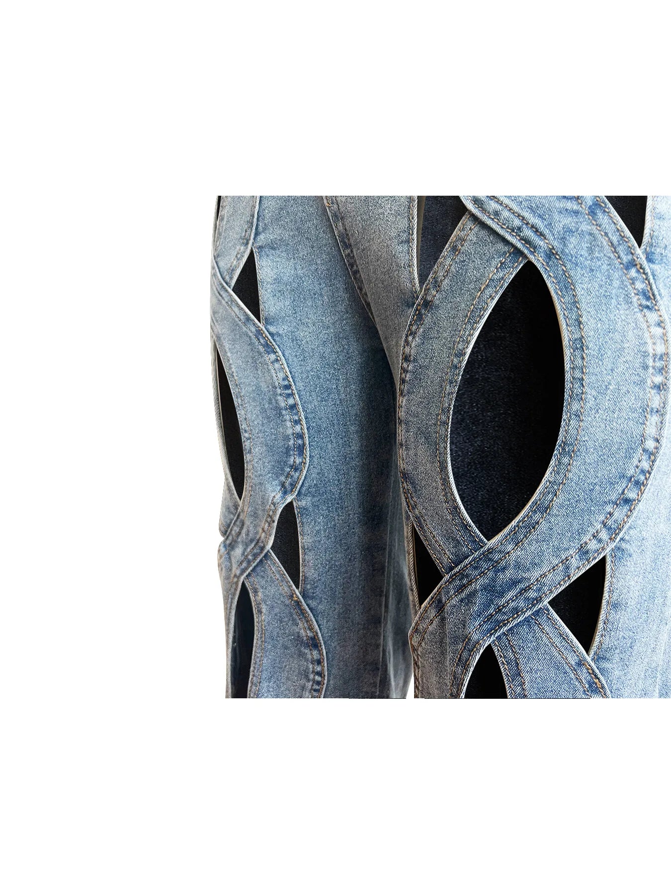 CM.YAYA Women Vintage Cutout Hollow Out Criss Cross Straight Denim Pants 2024 Fashion INS High Waist Wide Leg Jeans Trousers