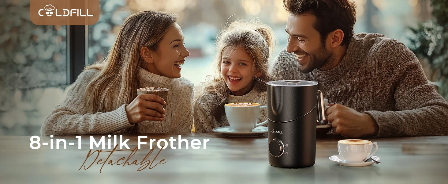 Milk Frother and Steamer, 8-in-1 Electric Frother for Coffee, 400ml Large Capacity Detachable Milk Steamer Dishwasher Safe
