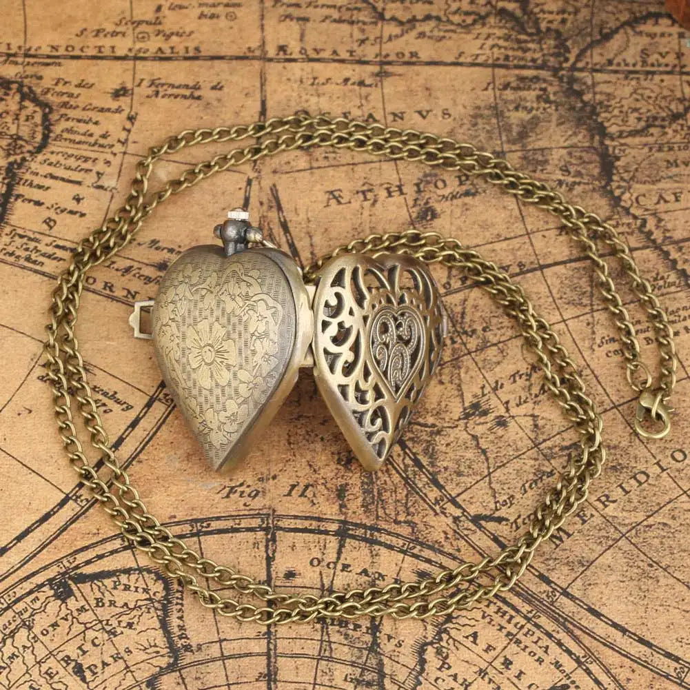 Stylish romantic heart-shaped diamond quartz women's necklace pocket watch souvenir gift for girls