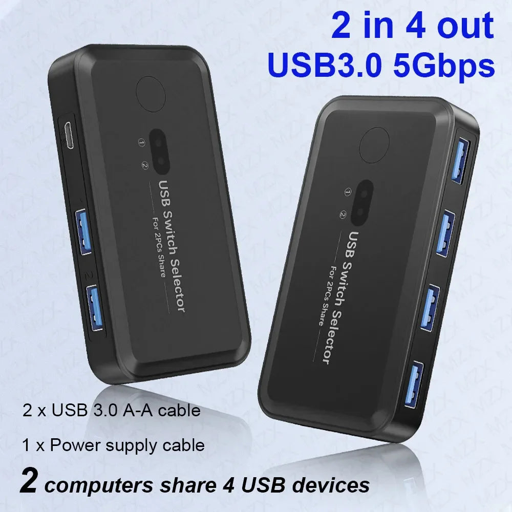 MZX USB 3.0 Switch KVM Switcher Selector Hub Docking Station Dock for 2 Laptop PC Share Keyboard Mouse USB Devices Printer SSD