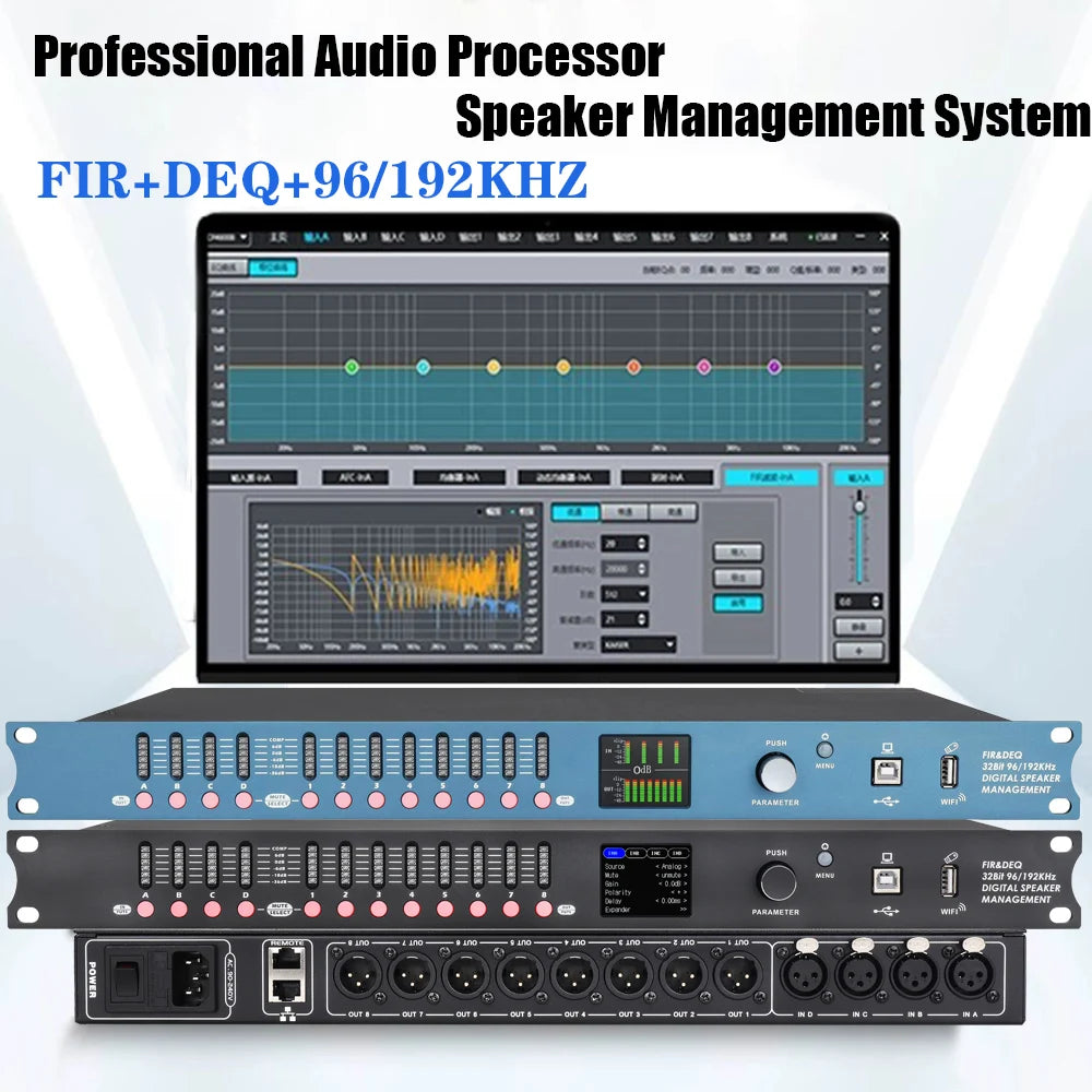 DP48X Professional Digital Audio Processor 4Input 8Output  Drive Rack Procesador With RIR DEQ 192KHZ Speaker Management System