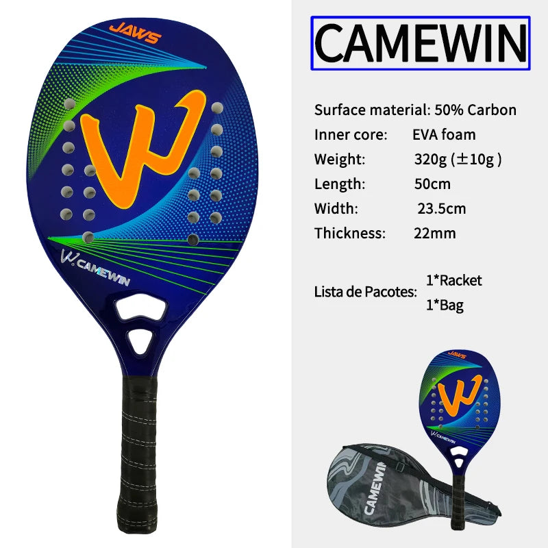 Camewin Beach Tennis Racket 50% Carbon Inner Core EVA Foam Fibe Send Protective Bag High Quality Tennis Racket 2024 the New