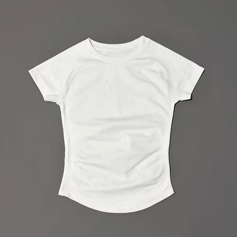 Sport Short Sleeve Top Women Running Sports T Shirt Summer Short Sleeve Round Neck Breathable Gym Vest Yoga Fitness Top