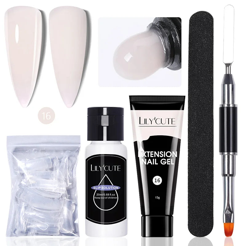LILYCUTE 15ml Extension Gel Nail Polish Set Quick Nail Prolong With Extend Mold Nail Tips Acrylic Solution Manicure Tools Kit