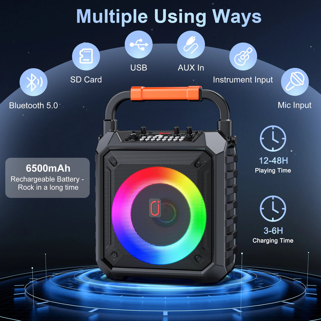 T17-T Karaoke Machine And Bluetooth earphones,Portable Speaker with LED Lights for Kids and Adults,Supports Bluetooth/USB/TF/AUX