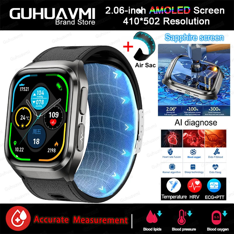 2026New Health Watch Blood Pressure Accurate Measure Smart Watches Men Uric Acid Blood Lipids waterproof Airbag Smartwatch Women