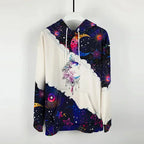 Moon Print Kangaroo Pocket Hoodie, Casual Long Sleeve Drawstring Hoodies Sweatshirt Women's Clothing