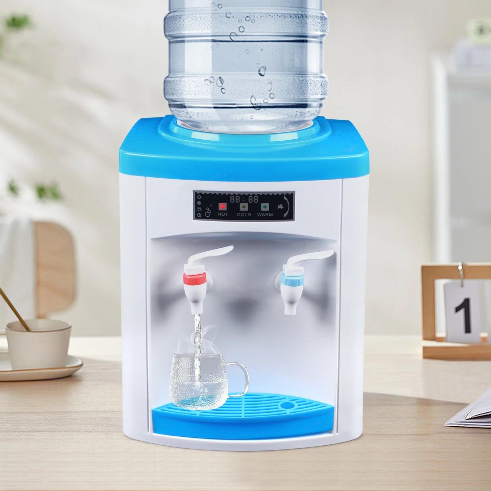 Compact Hot and Cold Water Dispenser, Energy-Saving Desktop Water Cooler Stainless Steel Mini Drinking Station for Office Home