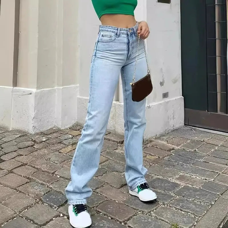 Hot-selling new women's light blue slim fit high waist stretch casual versatile straight jeans for women Secondary image
