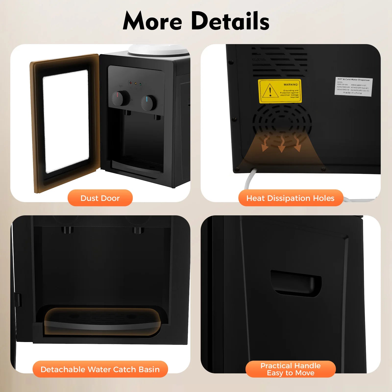 550W Desktop Water Dispenser Stainless Steel Liner PP Material 270x235x370mm 3kg Fast Heating & Cooling Dual-Use Water Dispenser